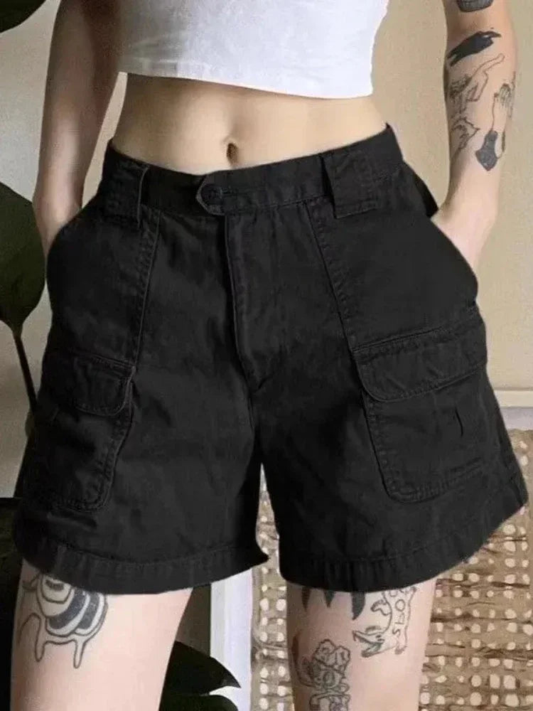 Y2k Vintage Streetwear Cargo Denim Shorts Women American Retro Harajuku Solid Loose Jeans Casual Pocket 2026 Summer Chic