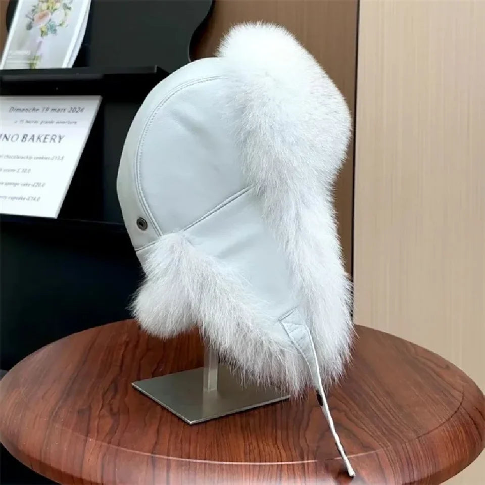 100% genuine fox fur ear-protecting hat Men real raccoon fur bomber hat Women winter warm fur real sheep leather snow hat