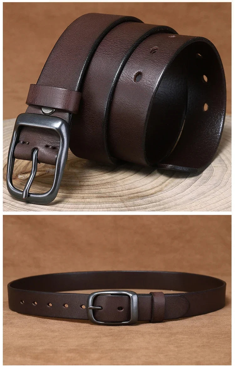 3.3CM Pure Cowhide Genuine Leather for Men's High Quality Jeans Brass Buckle Belts Cowboy Waistband Male Fashion Designer