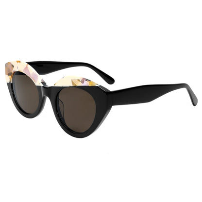 Handmade Feel Retro Glasses Asymmetric Cat Acetate Frame UV400 for Women Polarized Unique Lightweight Fit