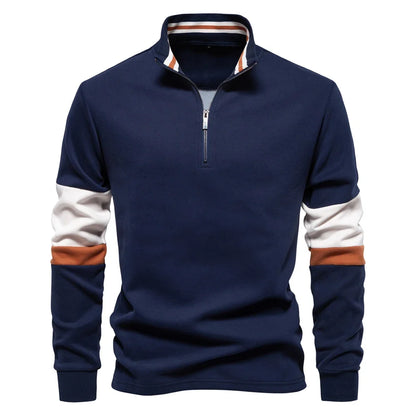 Mens Mock Neck Quarter Zip Sweatshirts Patchwork  Fashion Pullover Cotton-blend Sweatshirt for Men