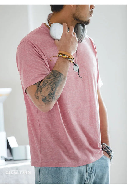 Casual Breathable Blended Short Sleeve T-shirt for Men's Summer Crew Neck Lightweight Basic Tees Versatile Loose Fit Tops