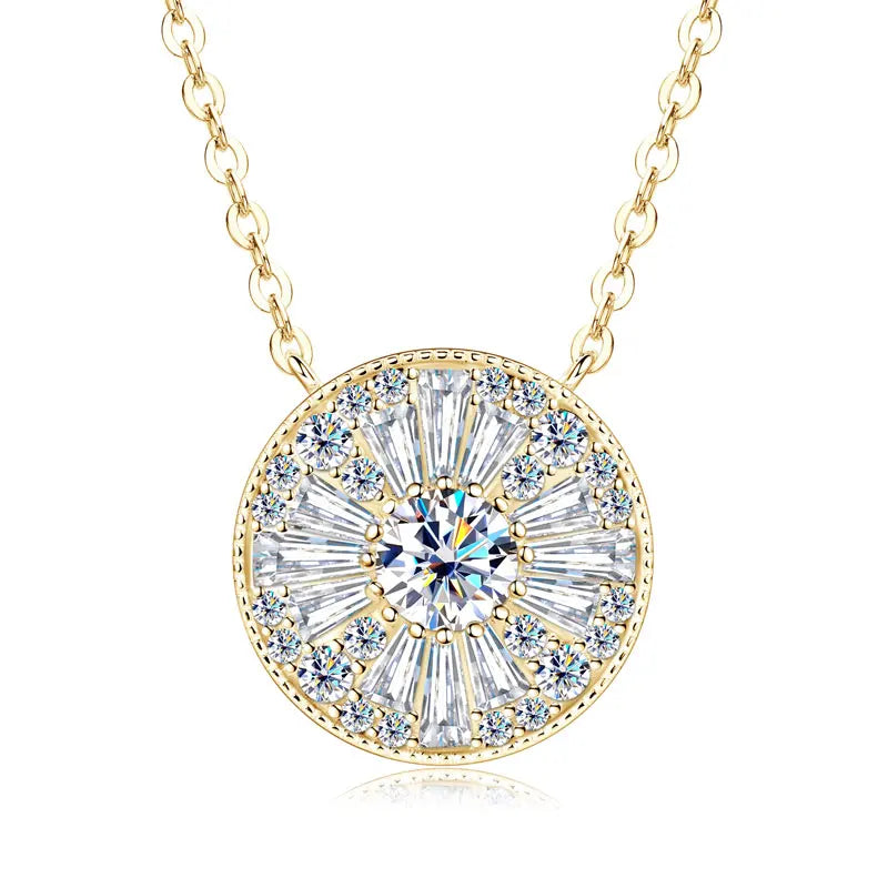 GRA Certified D VVS1 5mm Moissanite Round Charm Pendant Necklace Chain for Women 14K Gold Filled Fine Neck Jewelry Gift