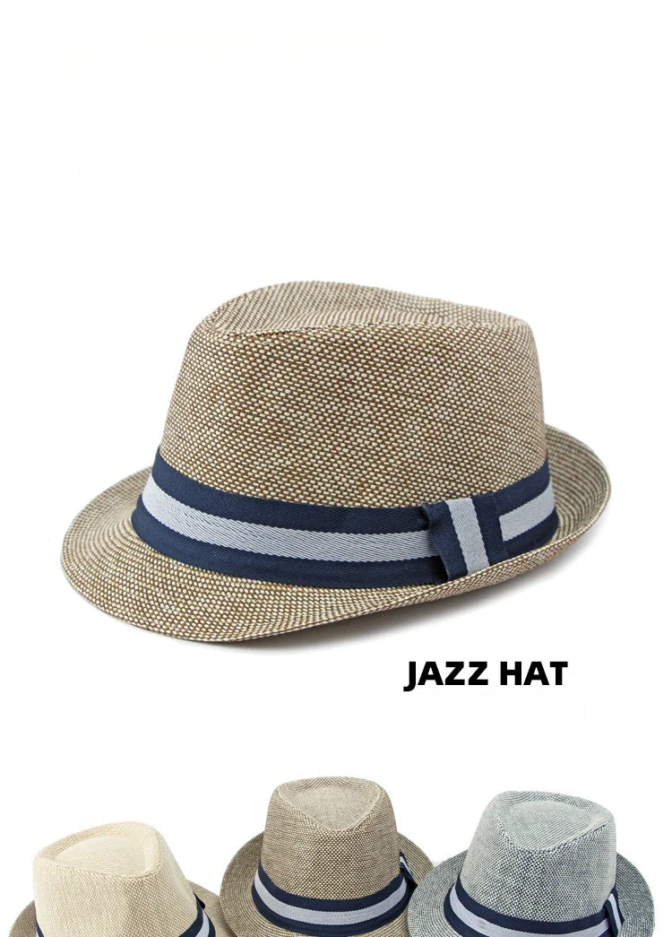 Middle-aged and Elderly Men's Top Hat Spring Summer Luxury Designer Sun Protection Beach Cap Grass Wedding Fedora Jazz Hat Party