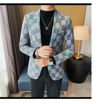 British Style Luxury Plaid Suit Jacket 2025 Spring New Men High-end Business Slim Blazers Groom Wedding Social Party Dress Coats