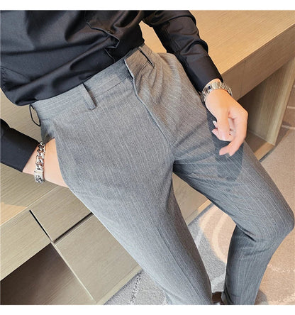 Plus Size 40 42 Spring Summer Double Line Stripe Suit Pants Men Clothing 2022 Korean Slim Fit Business Formal Wear Office Pants