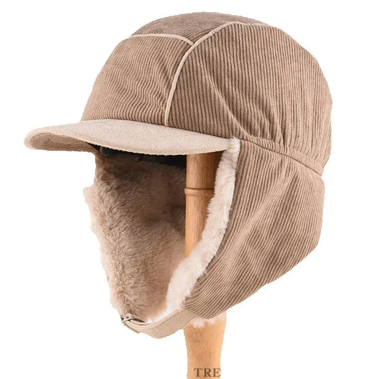 Bomber Hat Soft Fur Lined Winter Hats for Men Women Thick Warm Ski Trapper Earflap Cap Male Female Corduroy Russian Hats