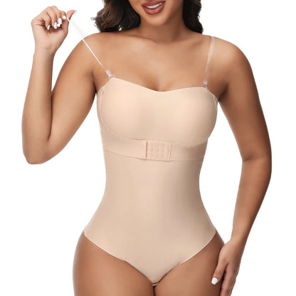 Strapless Bodysuit Off Shoulder Bustier Tube Top Women Front Closure Tummy Control Shapewear Removable Padded Underwear S-4XL