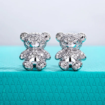Moissanites Bear Earrings 925 Sterling Silver D Color VVS1 Moissanite Stud Earrings for Woman Jewelry Wholesale