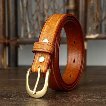 2.4CM Thick Cowhide Copper Buckle Ladies Genuine Leather Casual Jeans Belts for Women Luxury Designer Korean Fashion Thin Belt