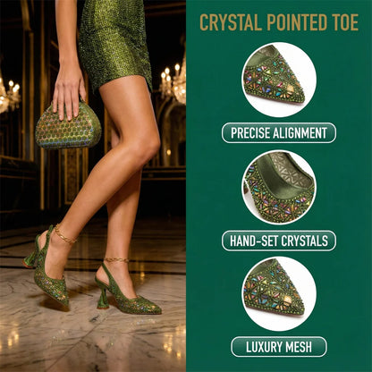 2026 Elegant Women's High Heels with Pointed-Toe Design & Matching Bag Set with Diamond Accents - Chic Italian Style for Party