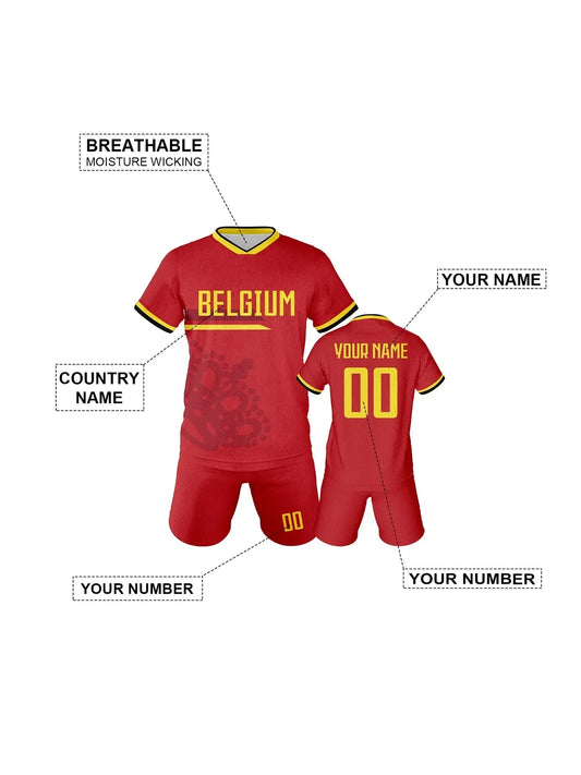 Belgium Customized Football Jersey for Kids Boys Soccer Jersey Set Personalized Summer Football Uniforms Girls Tracksuit 3-14Y