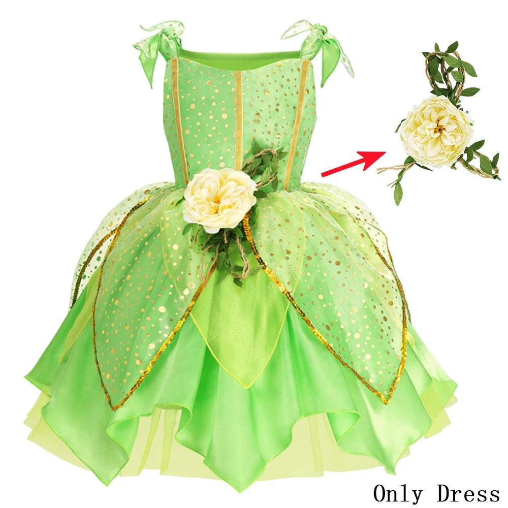 Summer Girls Tinkerbell Fairy Dresses Up for Girls Costume Kids Cosplay Flower Fairy Princess Clothes Christmas Party Outfit
