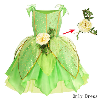Summer Girls Tinkerbell Fairy Dresses Up for Girls Costume Kids Cosplay Flower Fairy Princess Clothes Christmas Party Outfit
