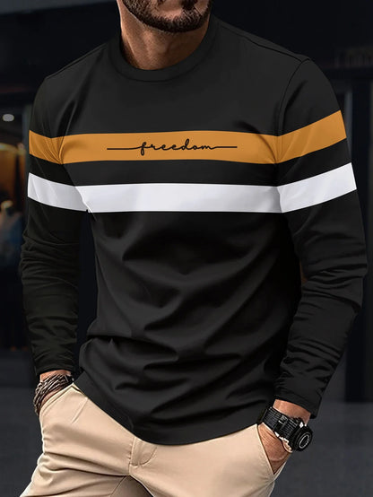 2026 Autumn Men's T-Shirt Clothing Fashion Oversized Crew Neck Long Sleeve T-Shirt Top Simple Casual Stripe T-Shirts For Men