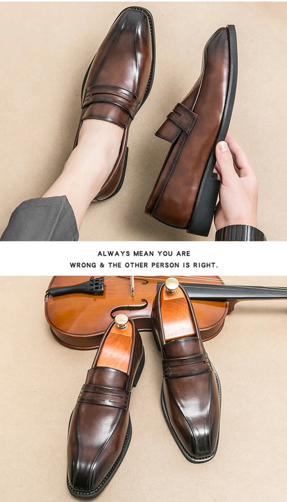Men's Large Size Thick Bottom Heightening Painted Surface Slip-On Loafers Shoes with Rubber Sole And Ultra Leather Material