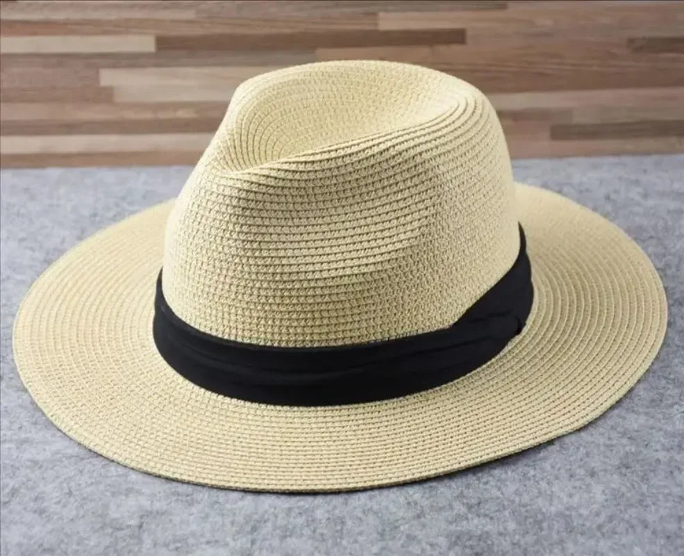 Unisex Panama Straw Hat Wide Brim Summer Beach Sun Protection Fedora Style - Sizes 55-57/58-60/61-64cm (Large/Plus)"
