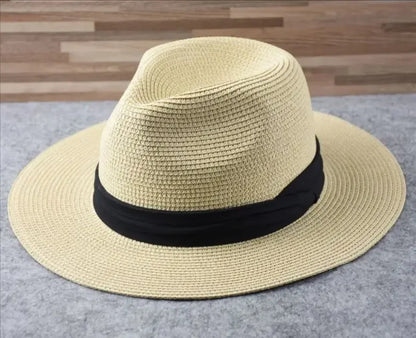 Unisex Panama Straw Hat Wide Brim Summer Beach Sun Protection Fedora Style - Sizes 55-57/58-60/61-64cm (Large/Plus)"