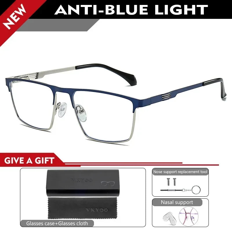 New Metal Eyeglasses Square Frame Business Casual Anti-blue Light Reading Glasses Men's Prescription Customized 6915