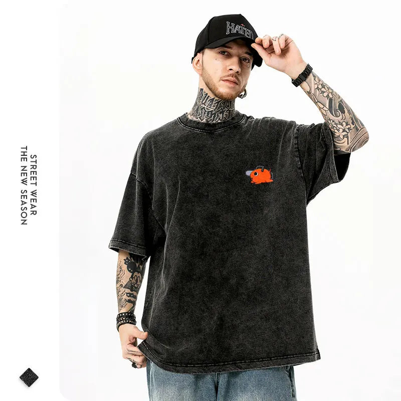 Anime C-Chainsaw M-Man T Shirts Oversized Vintage Washed Denji T-shirt Manga Power T Shirt Pochita Makima Reze Tops Tees man
