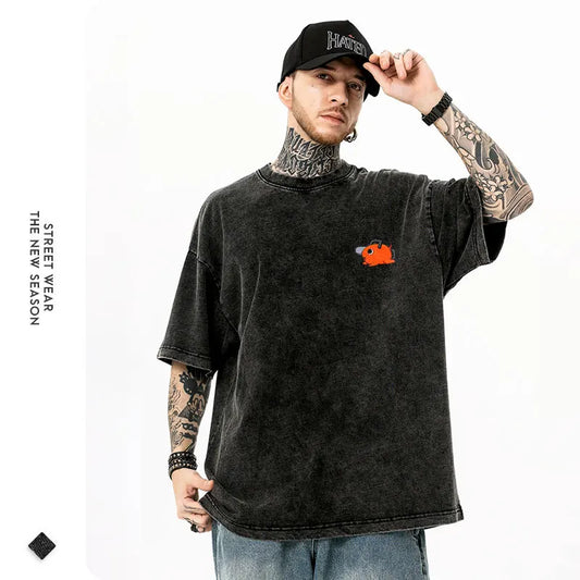 Anime C-Chainsaw M-Man T Shirts Oversized Vintage Washed Denji T-shirt Manga Power T Shirt Pochita Makima Reze Tops Tees man