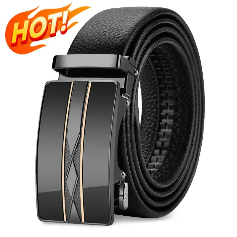 Belt for men, Genuine Leather Belt, Alloy Automatic Buckle Ratchet Belt, Men's Fashion Designer Belt 110cm-130cm