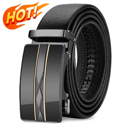 Belt for men, Genuine Leather Belt, Alloy Automatic Buckle Ratchet Belt, Men's Fashion Designer Belt 110cm-130cm
