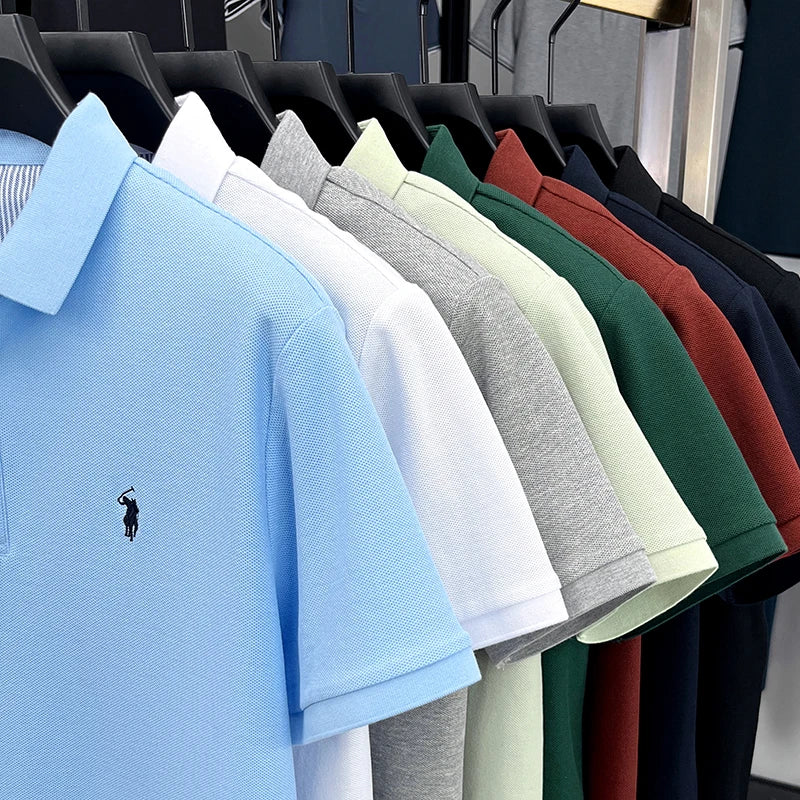 100% pure cotton short sleeved men's polo shirt summer fashion high-end brand pony embroidery golf top casual business T-shirt