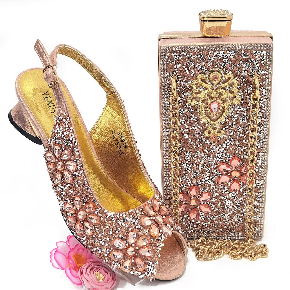 Summer Sandals for Party and Weddings Peep-Toe Bridal Shoes Women 2023 Comfortable Shoes and Bag Set for Lady