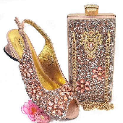 Summer Sandals for Party and Weddings Peep-Toe Bridal Shoes Women 2023 Comfortable Shoes and Bag Set for Lady