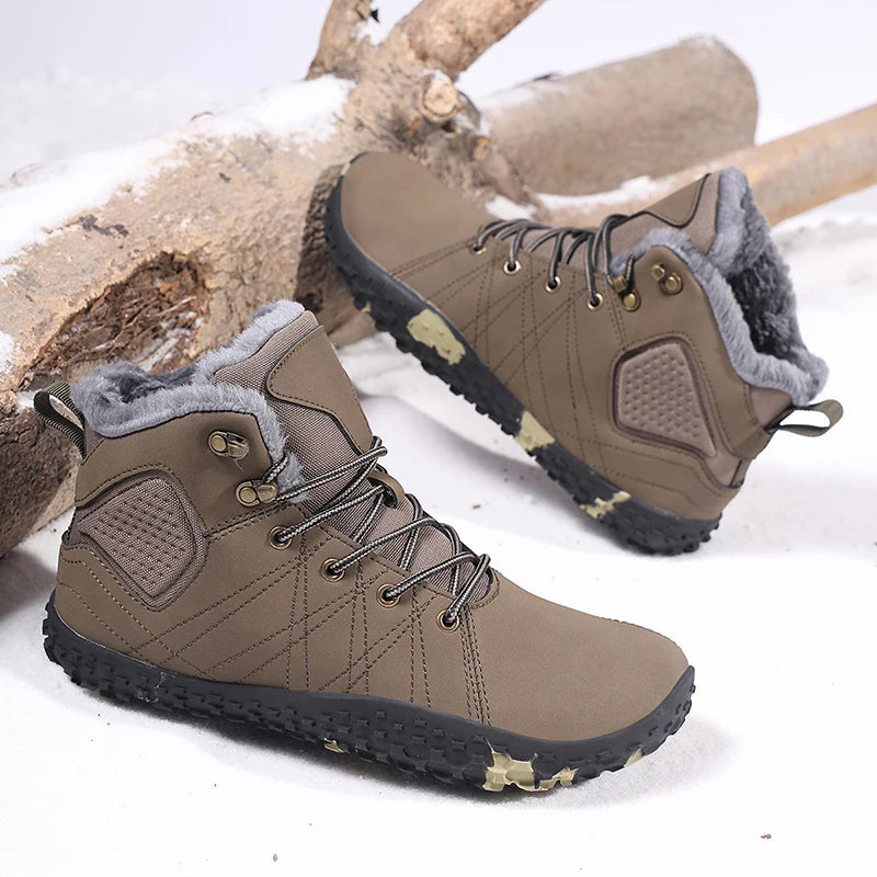Winter Warm Men Cotton Boots Outdoor Wide Toe Barefoot Snow Boots Breathable Walking Hiking Shoes Comfortable Casual Sneakers