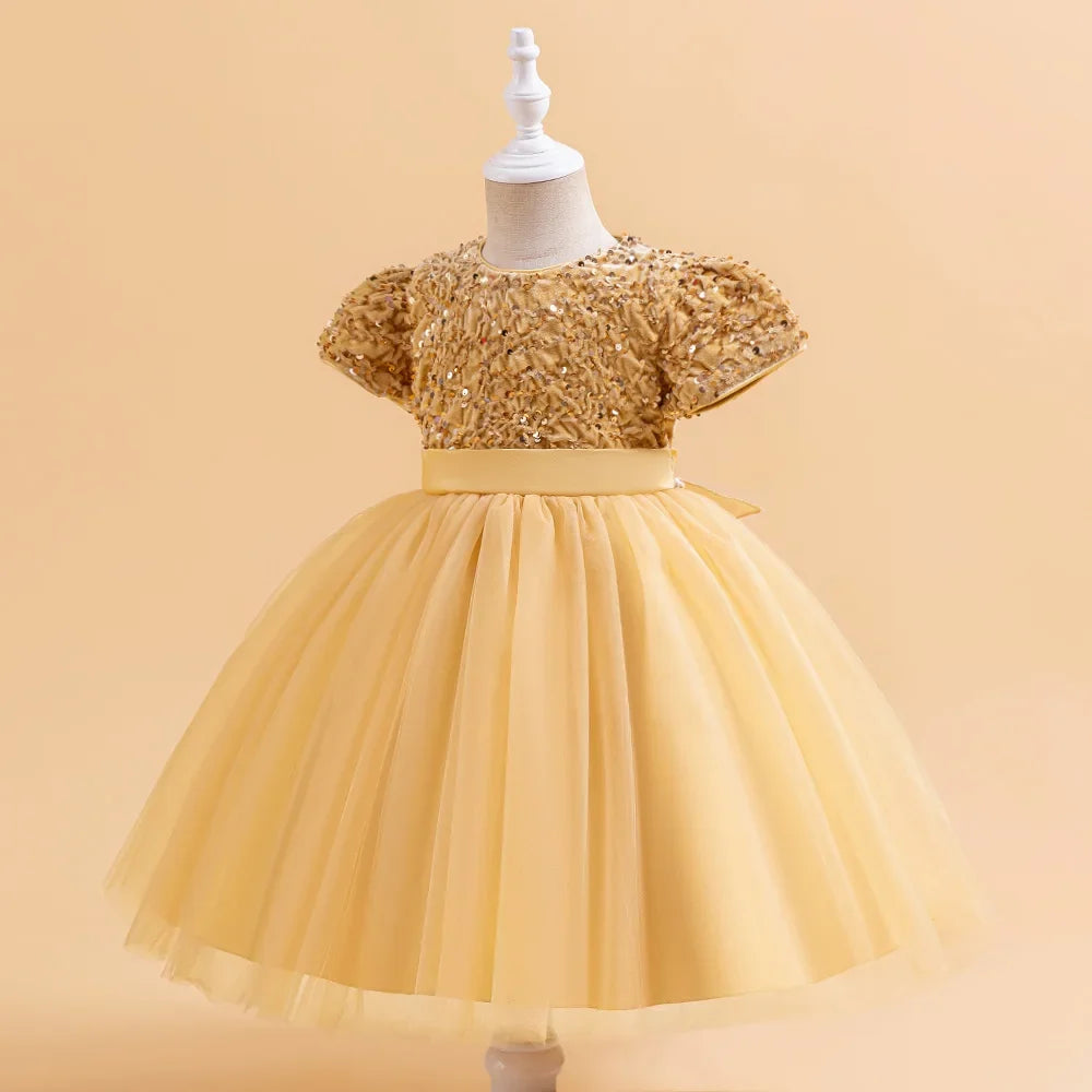 Summer Sequins Bow Party Dress For Girl Christmas Costume Elegant Wedding Princess Girls Dresses Lace Birthday Prom Gown Evening