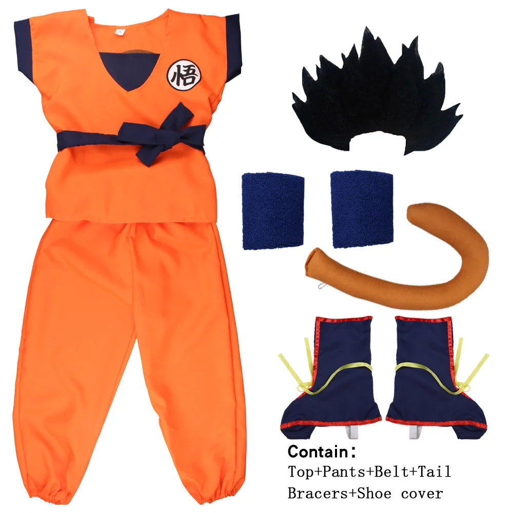 Adult Children's Anime Holiday set Son Goku Carnival Halloween Party anime Cosplay costume Top/pants/belt/tail/wrist/wig costume