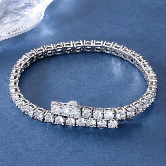 Bracelets de tennis en moissanite de 3mm et 4mm pour femmes et hommes, étincelants, avec diamant GRA, en argent S925 plaqué or blanc, bijoux de mariage