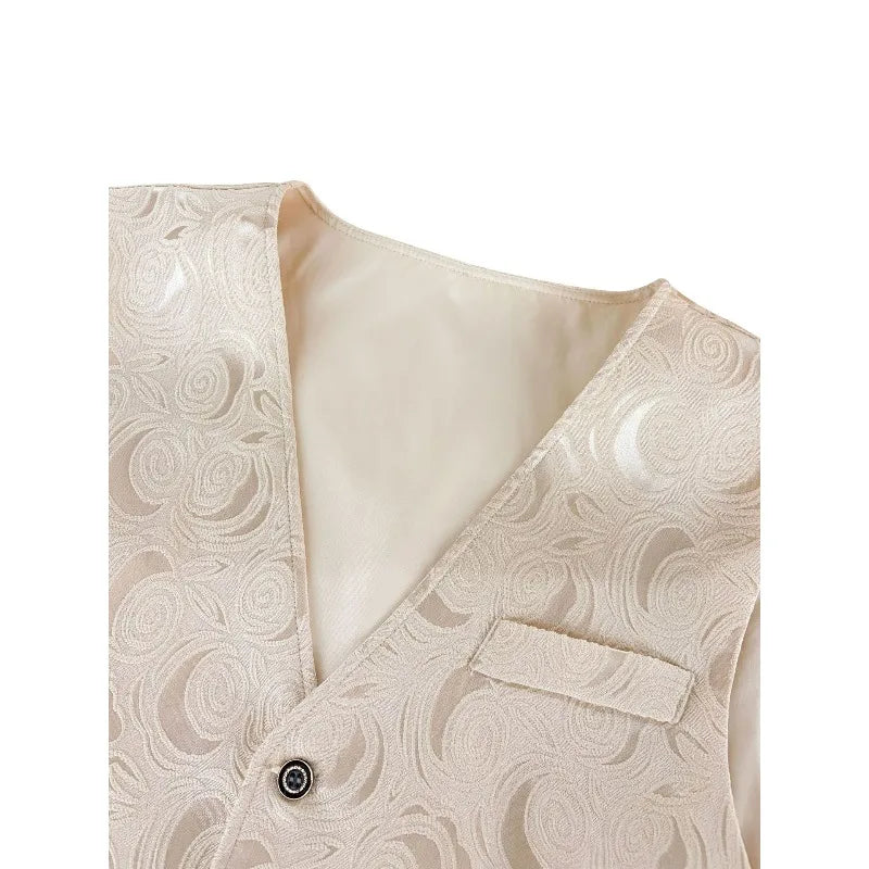 Suit Vest Man Business Casual Single-breasted Male Waistcoat Slim Printed V-neck Sleeveless Versatile Men Banquet Vest