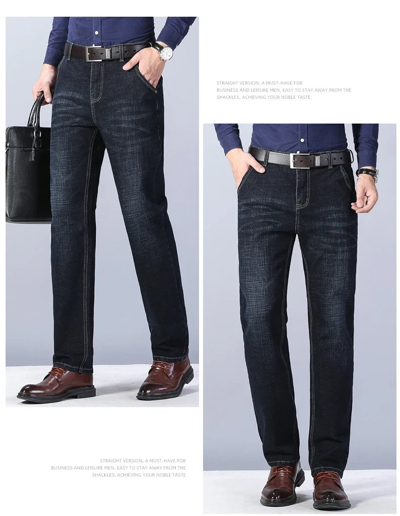 New Men's Fashion  Business Casual Stretch Slim Jeans Classic Trousers Denim Pants Male Black Blue