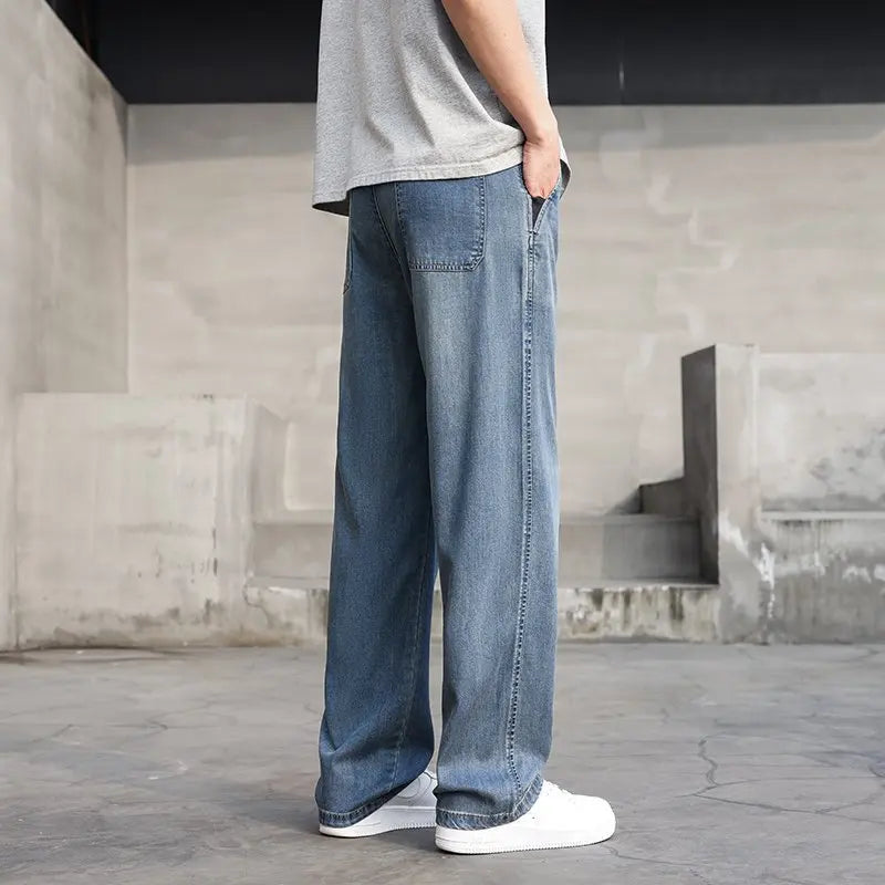 Thin Light Men's Summer Jeans Straight Fit Lyocell Denim Pants Male Elastic Elegant Casual New Style Stretch Relaxed Fit Telaxed