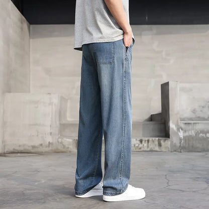 Thin Light Men's Summer Jeans Straight Fit Lyocell Denim Pants Male Elastic Elegant Casual New Style Stretch Relaxed Fit Telaxed