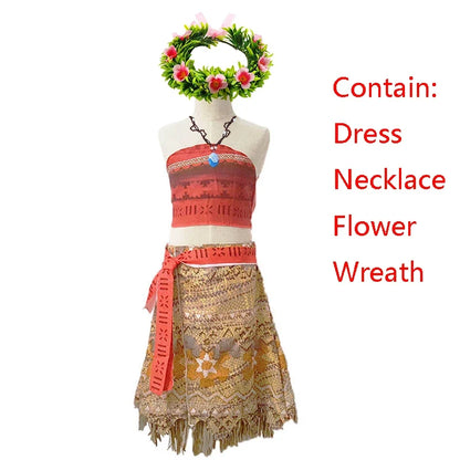 Disney Ocean Adventure Adult Kids Role Playing Vaiana Moana Princess Costume Dress Moana Necklace Pig Girls Mom Party Halloween