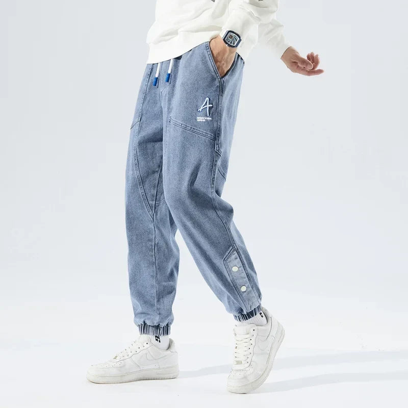 Korean Popular Clothes Jeans Casual Men Loose Fit Stretch Spandex Denim Jogger Pant Male Hip Hop Streetwear Trouser Big Size 8XL