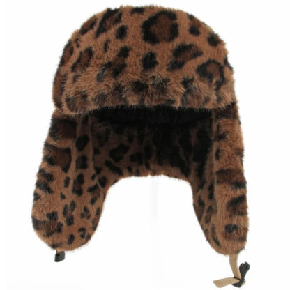Bomber Hat Men Women Thick Warm Winter Hat Leopard Fur Earflap Cap Male Female Russian Hat Windproof Snow Ski Trapper Cap