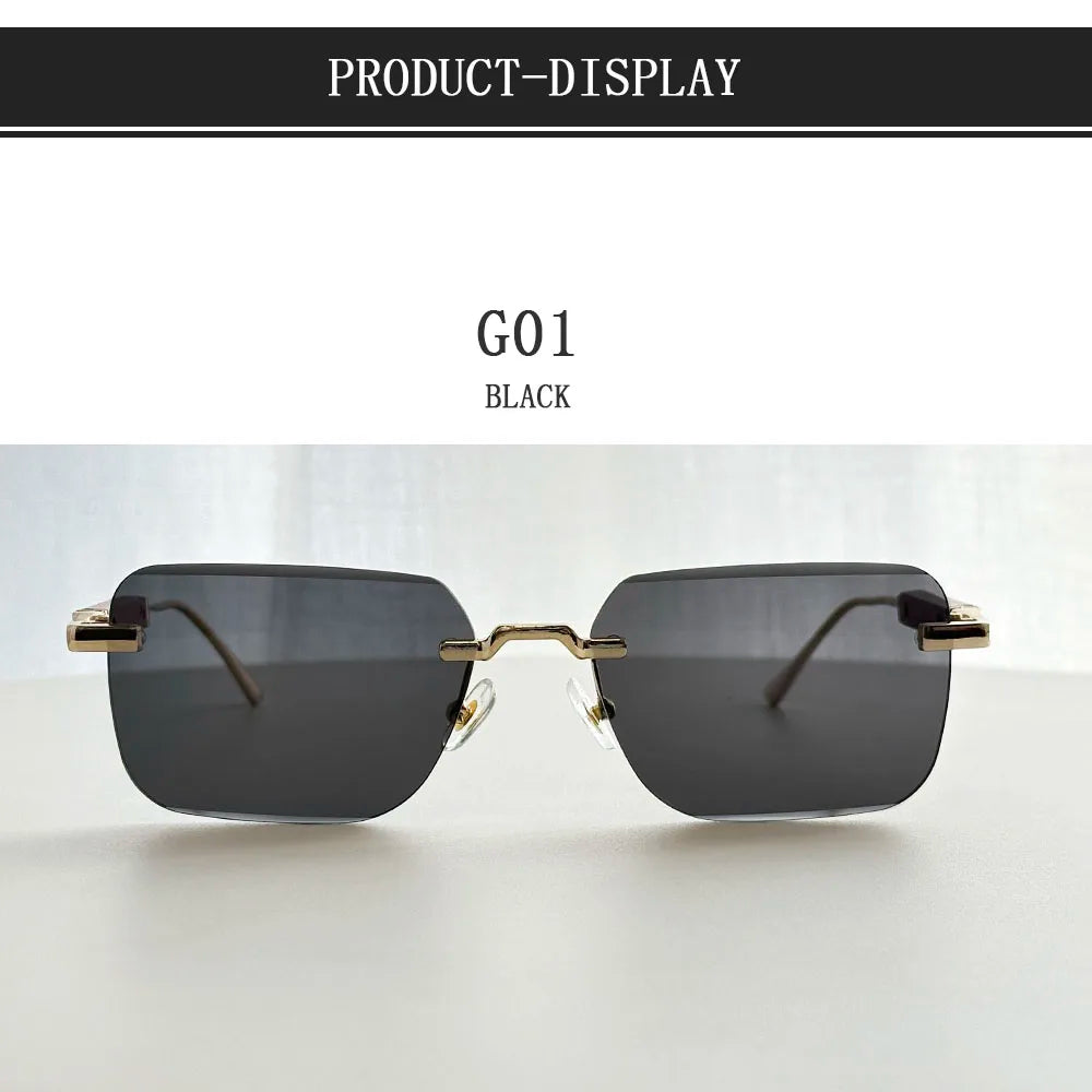Rimless Sunglass Men Vintage 2025 Fashion Glasses Square Sunglasses Women Trendy And Fashionable Gafas De Sol Hombre Zonnebril
