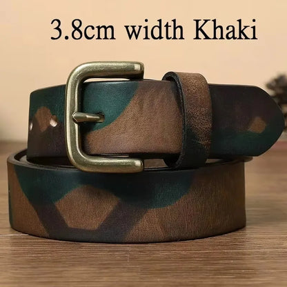 3.3CM 3.8CM Camouflage Tactical Belt Solid Brass Buckle Sports Strap Cowskin Real Genuine Leather Belt Military Belt