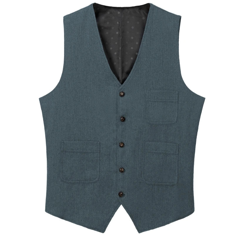 Men Vest Green Herringbone Solid Single Button Waistcoat For Birthday Wedding Business Banquet Work Daily Casual Men Suit Vest