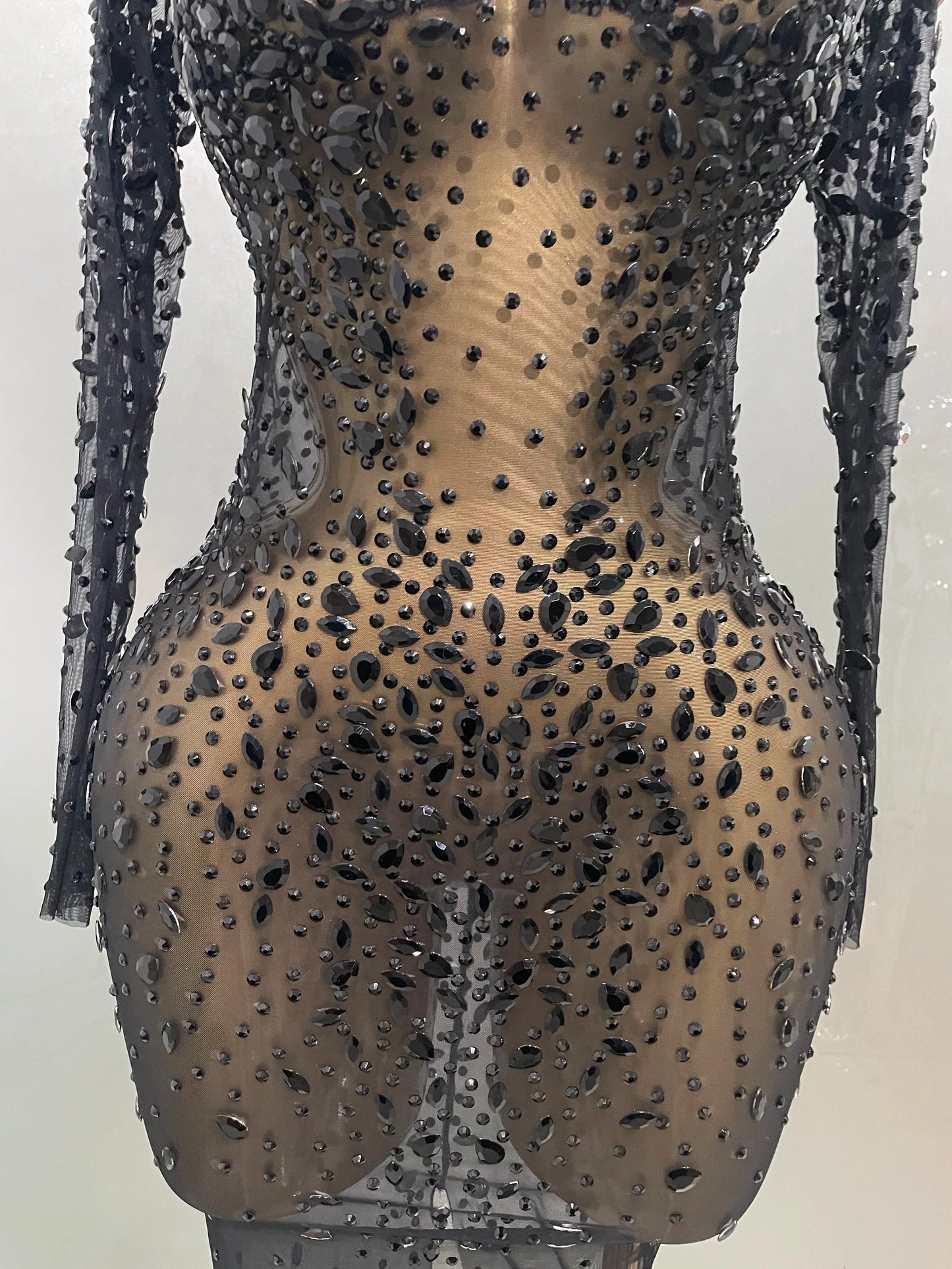 Sexy Shinny Rhinestone Stretch Mesh Transparent Long Dress 2025New Women Evening Birthday Party Prom Nightclub Singer Stage Wear