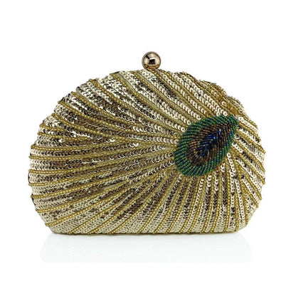 Shell Shape Women's Clutch Bag Sequin Purses and Handbags Luxury Designer Retro Embroidery Evening Bag Female Party Handbag Z079