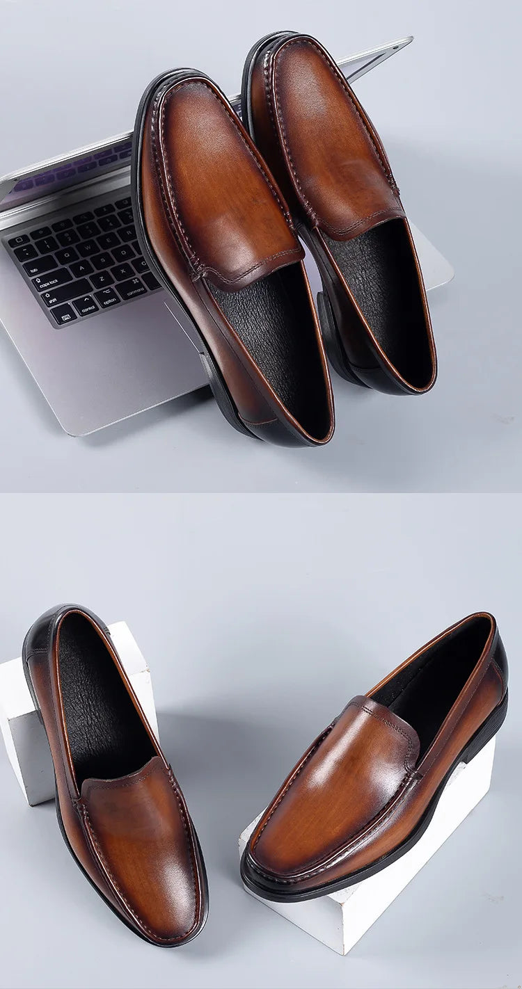 Italian Men's Formal Shoes Luxury Genuine Leather Handmade Black Wedding Soical Suit Buckle 2023 Summer New Oxford Dress Loafers