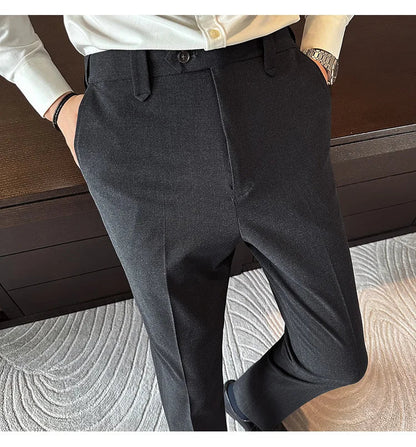 New Men Casual Solid Color Suit Pants Fashion Men Slim Fit Business Social Dress Pants Formal Wedding Social Party Male Trousers