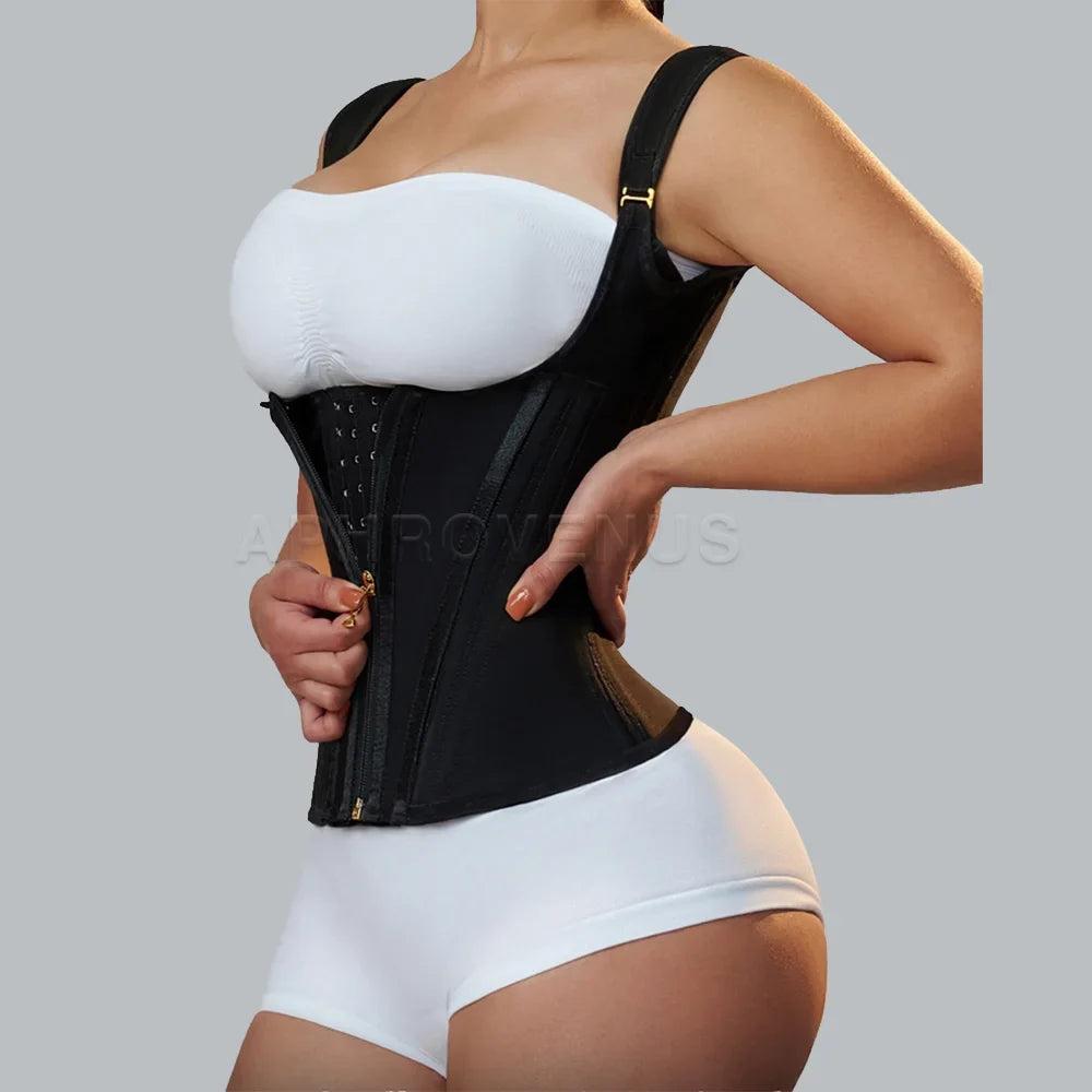 Fajas Colombianas Women Double Compression Waist Trainer Corset with Bone Adjustable Zipper and Hook-eyes Flat Belly Body Shaper