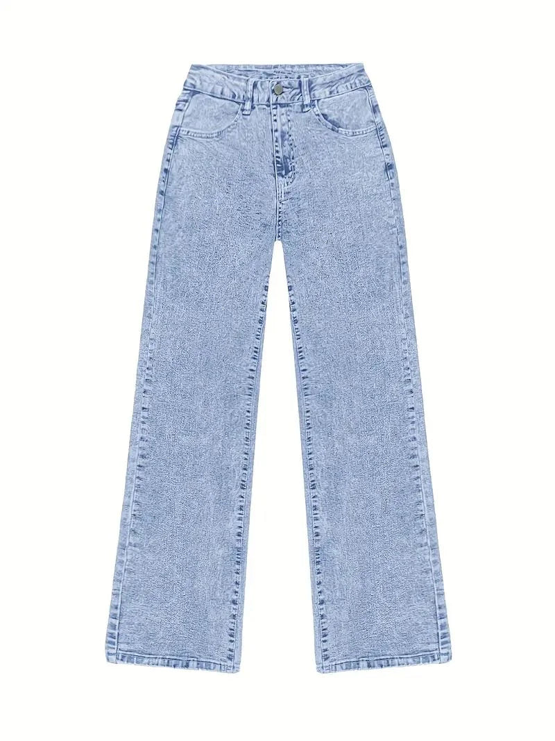 Plus Size Women's Wide Leg Jeans Washed Elastic Casual Loose Fit Ladies Denim Pants Comfortable Stretchy Trousers